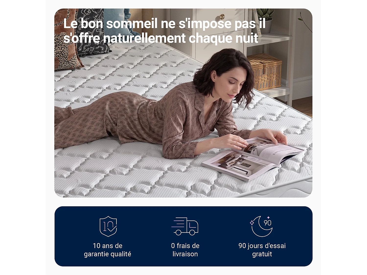 Novilla Matelas hybride , ressorts ensachés, mousse de confort, soutien lombaire, 90 x 190 cm, épaisseur 22 cm