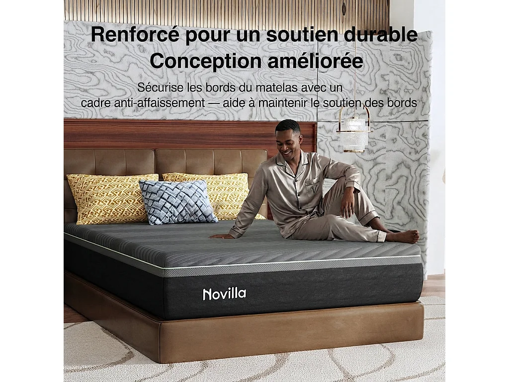Novilla Matelas en mousse 90 x 200 cm, épaisseur 25 cm, 7 zones, housse lavable, tissu OEKO-TEX, mousse CertiPUR-US