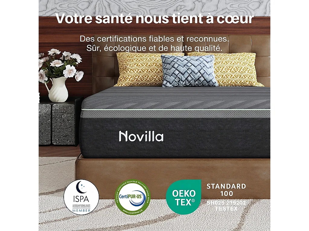 Novilla Matelas en mousse 90 x 200 cm, épaisseur 25 cm, 7 zones, housse lavable, tissu OEKO-TEX, mousse CertiPUR-US