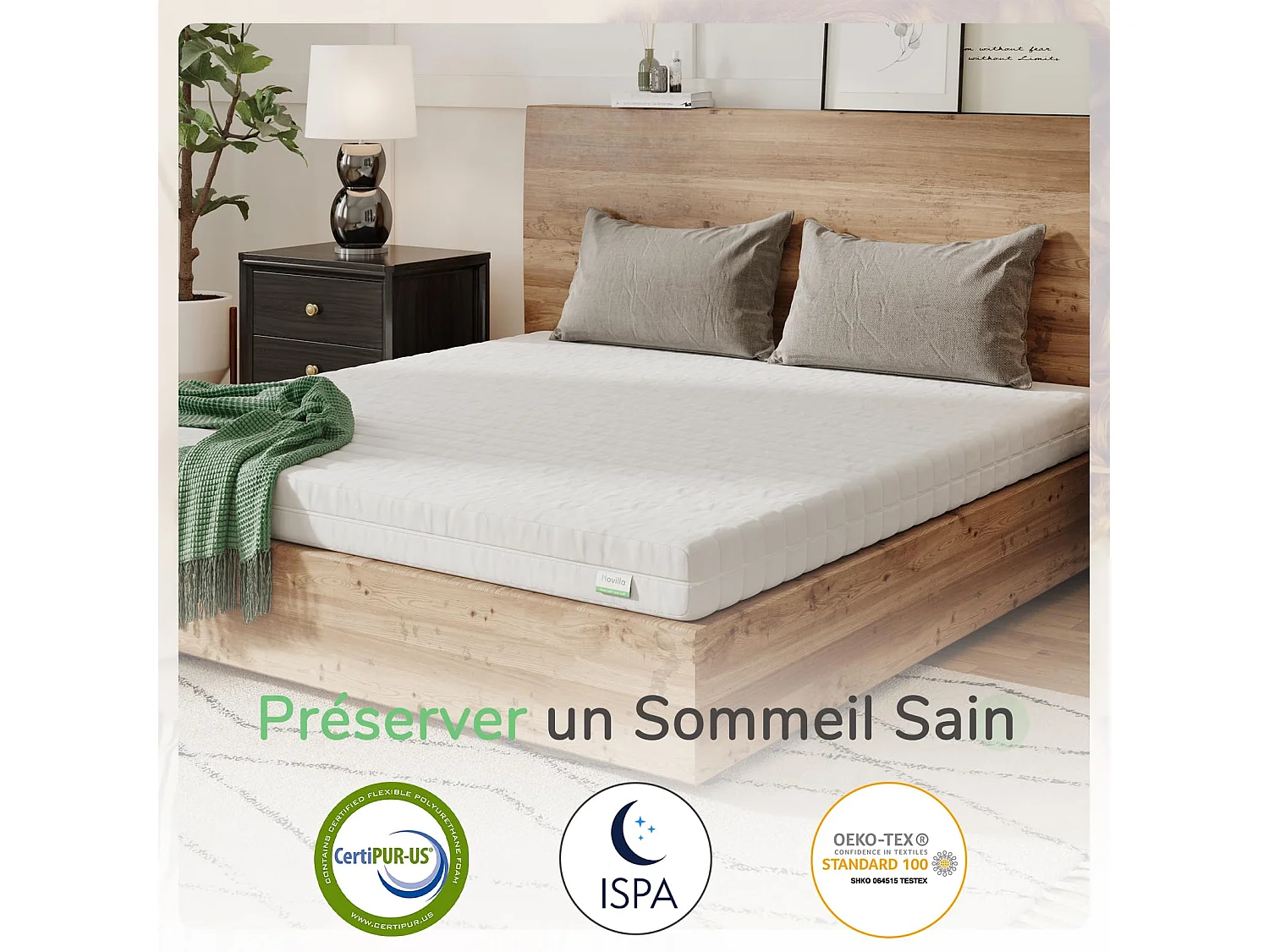 Novilla Matelas en mousse 90 x 200 cm, épaisseur 14 cm, réversible, 7 zones, housse lavable, tissu OEKO-TEX, mousse CertiPUR-US