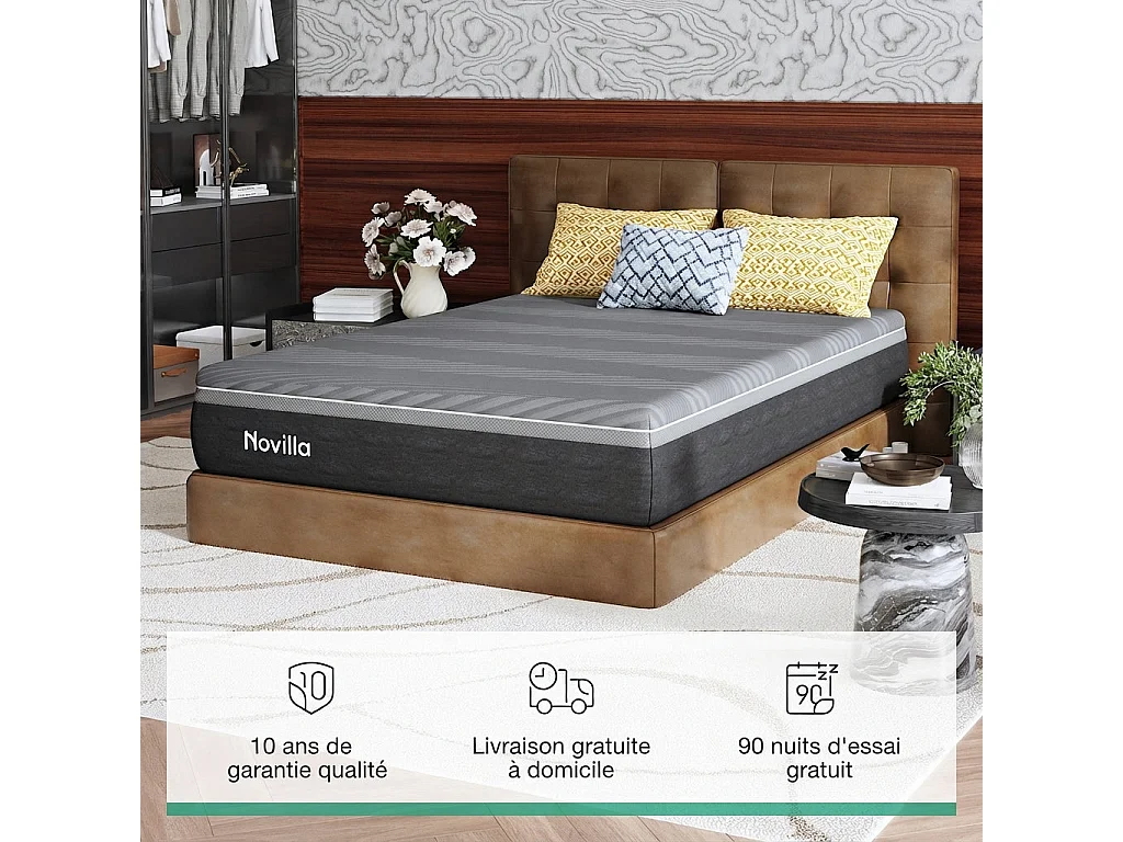 Novilla Matelas en mousse 180 x 200 cm, épaisseur 30 cm, 7 zones, housse lavable, tissu OEKO-TEX, mousse CertiPUR-US