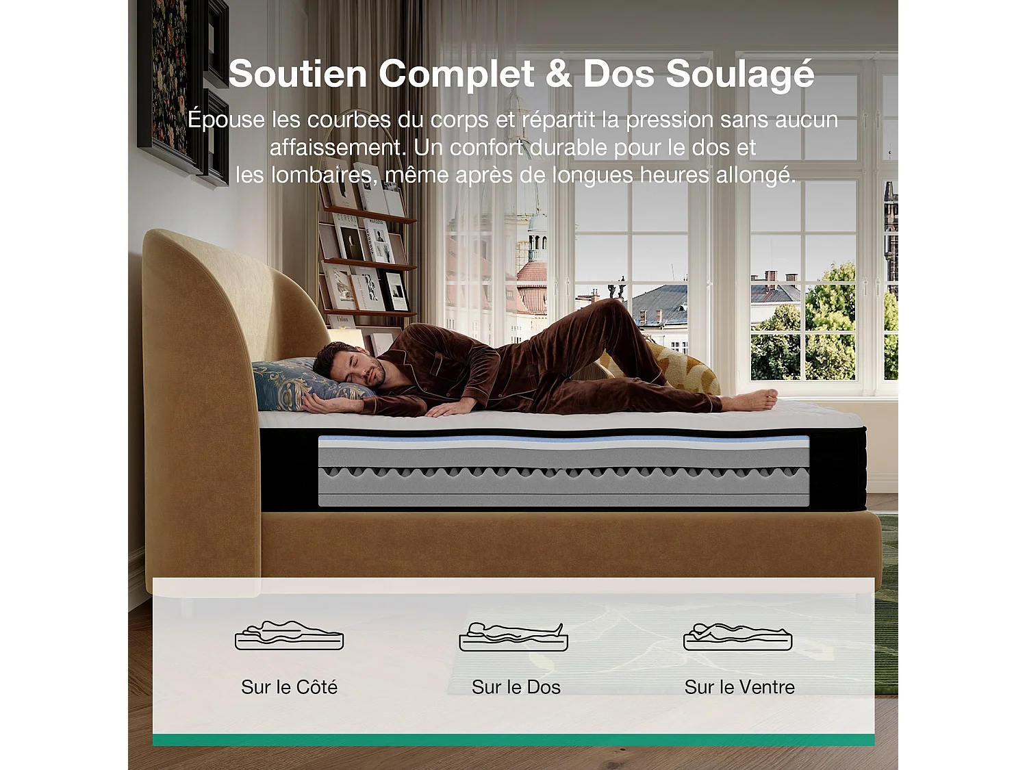 Novilla Matelas en mousse - 90 x 190 cm - Épaisseur 20 cm - Mémoire de forme gel - Réversible - Double fermeté - Housse lavable