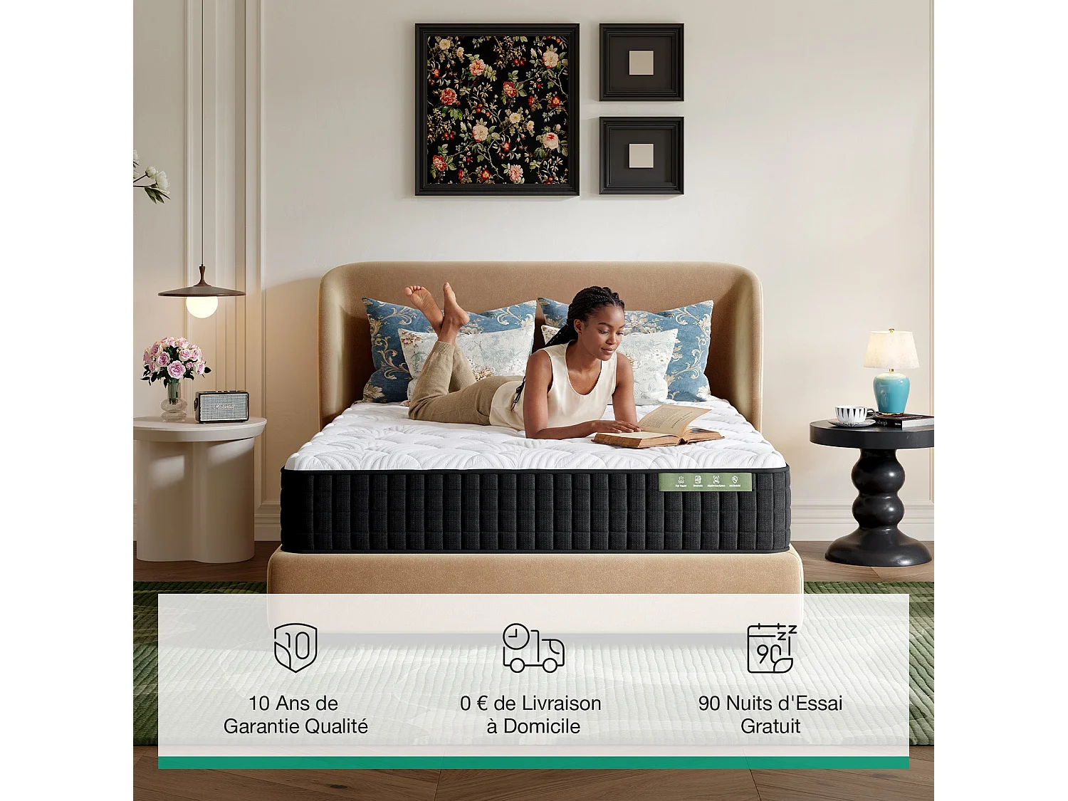 Novilla Matelas en mousse - 90 x 190 cm - Épaisseur 20 cm - Mémoire de forme gel - Réversible - Double fermeté - Housse lavable