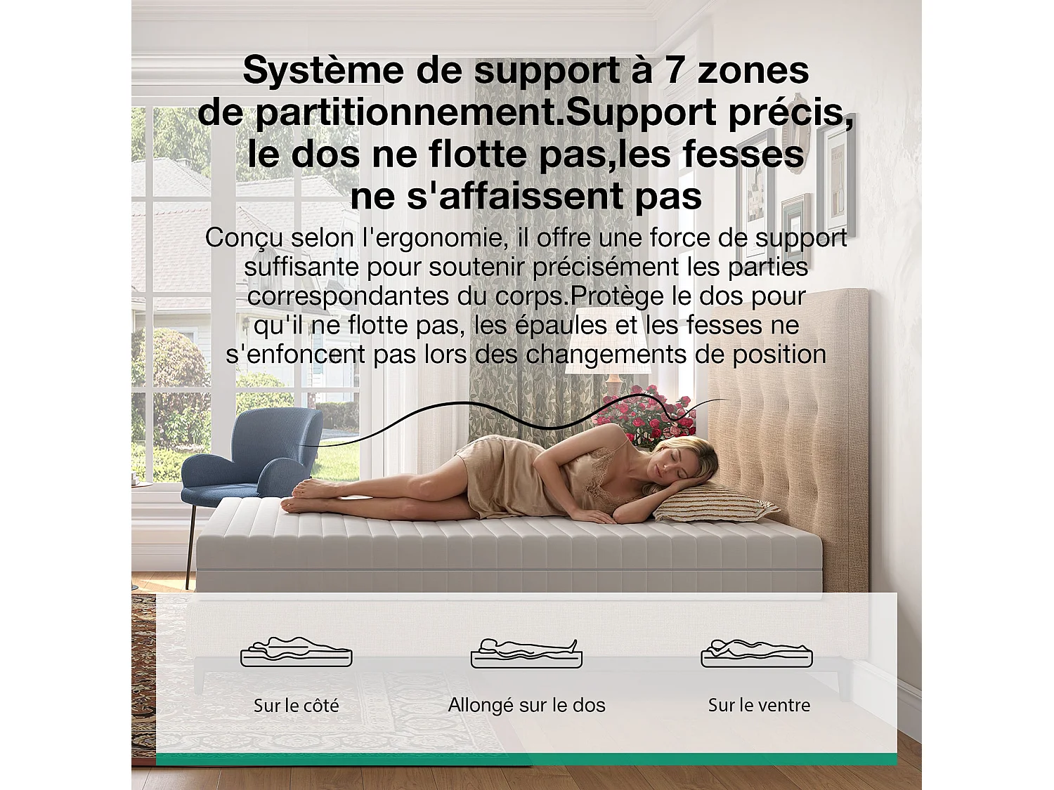Novilla Matelas en mousse - 140 x 200 cm - 18 cm - Soutien ergonomique 7 zones - Réversible - Respirant - Housse amovible