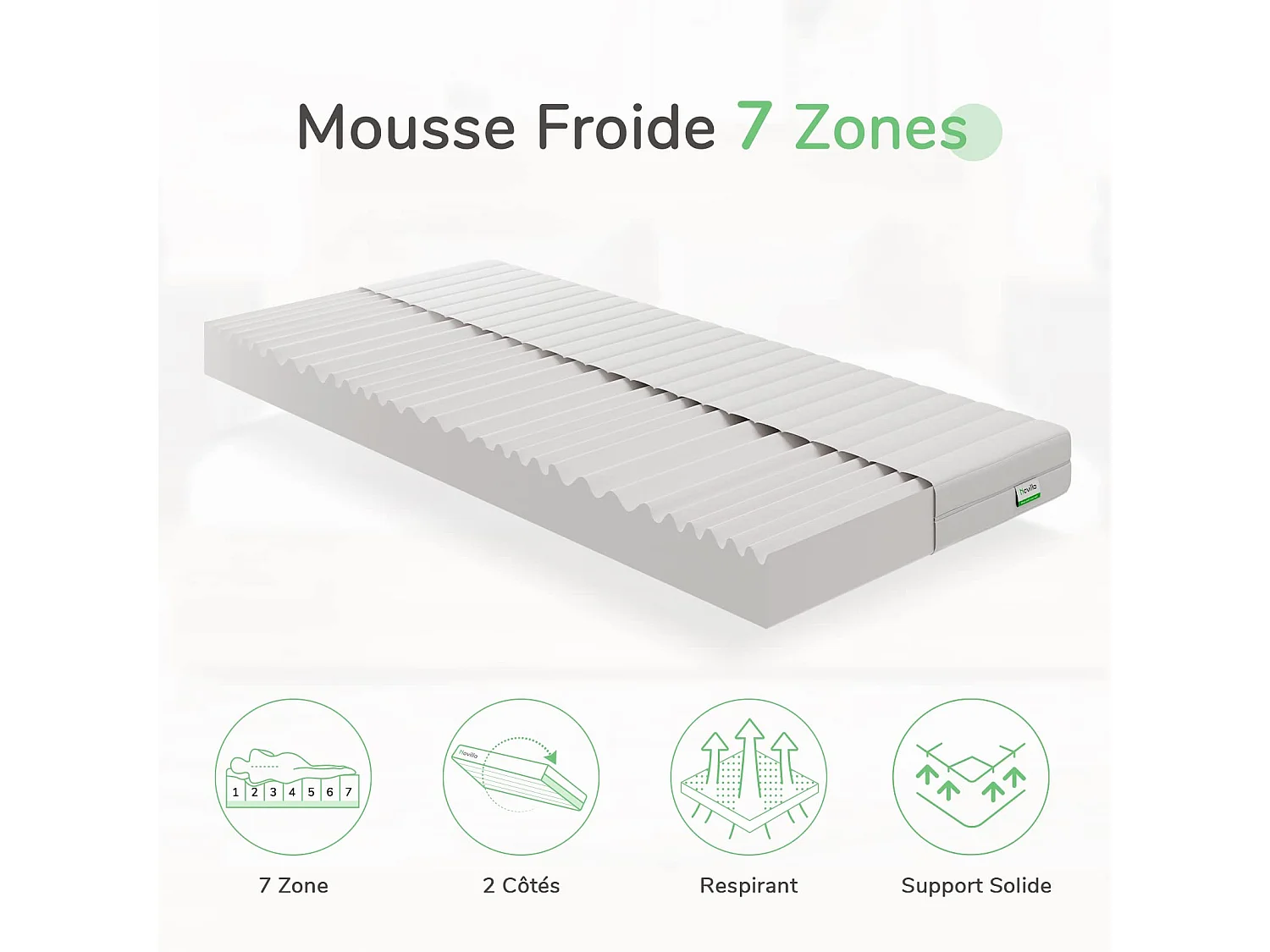 Novilla Matelas en mousse 160 x 200 cm, épaisseur 16 cm, réversible, 7 zones, housse lavable, tissu OEKO-TEX, mousse CertiPUR-US