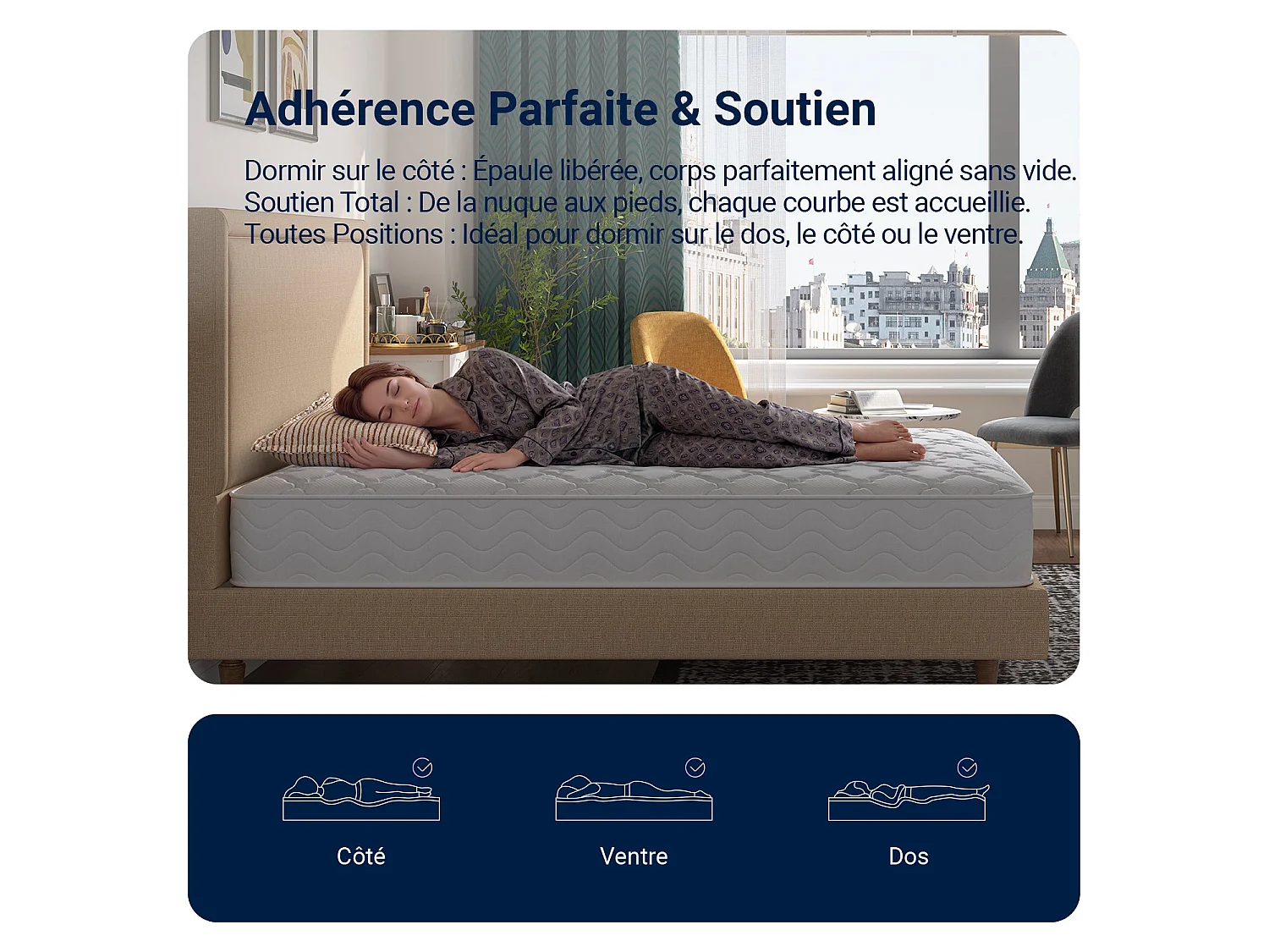Novilla Matelas hybride , ressorts ensachés, mousse de confort, soutien lombaire, 140 x 190 cm, épaisseur 22 cm