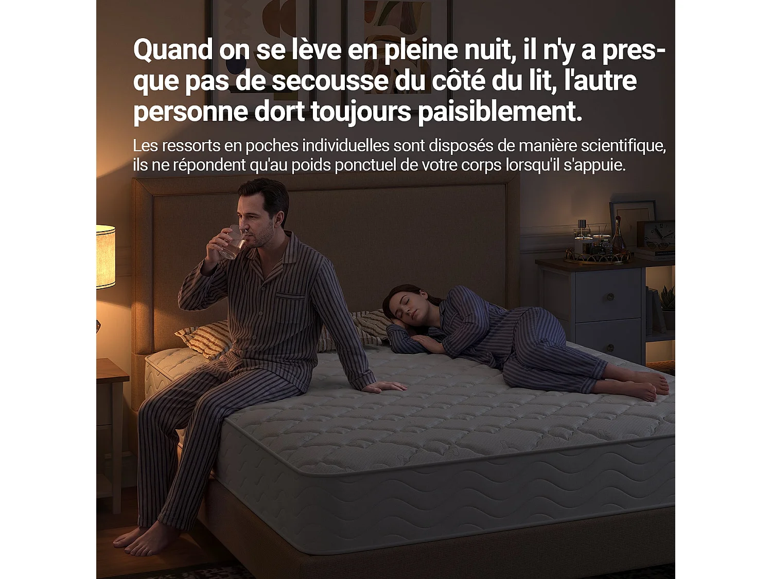 Novilla Matelas hybride , ressorts ensachés, mousse de confort, soutien lombaire, 140 x 190 cm, épaisseur 22 cm