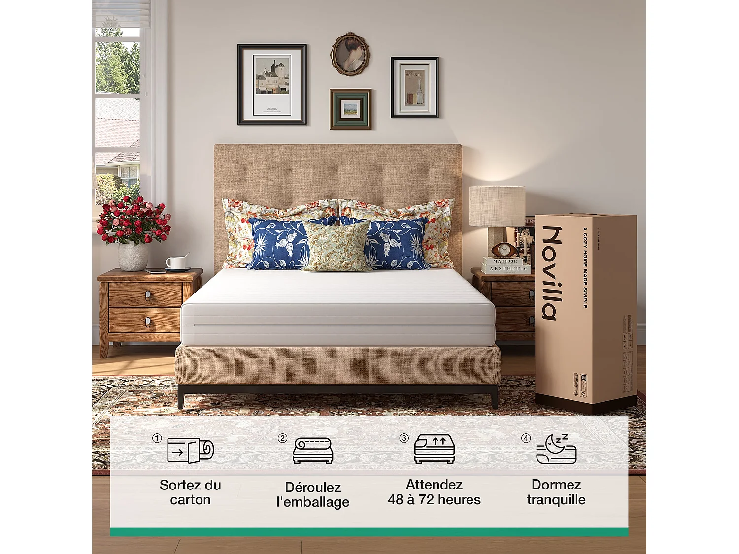 Novilla Matelas en mousse - 90 x 200 cm - 16 cm - Soutien ergonomique 7 zones - Réversible - Respirant - Housse amovible