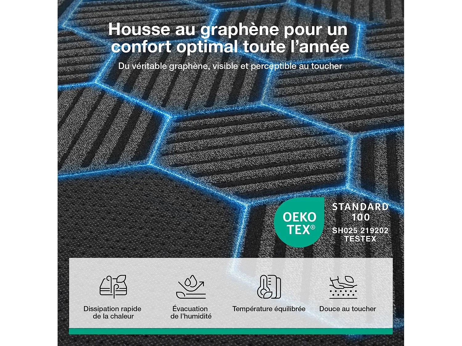 Novilla Matelas 140x190 cm hybride graphène Eurotop 25 cm ressorts ensachés AiryFlow respirant stable couple housse lavable frais
