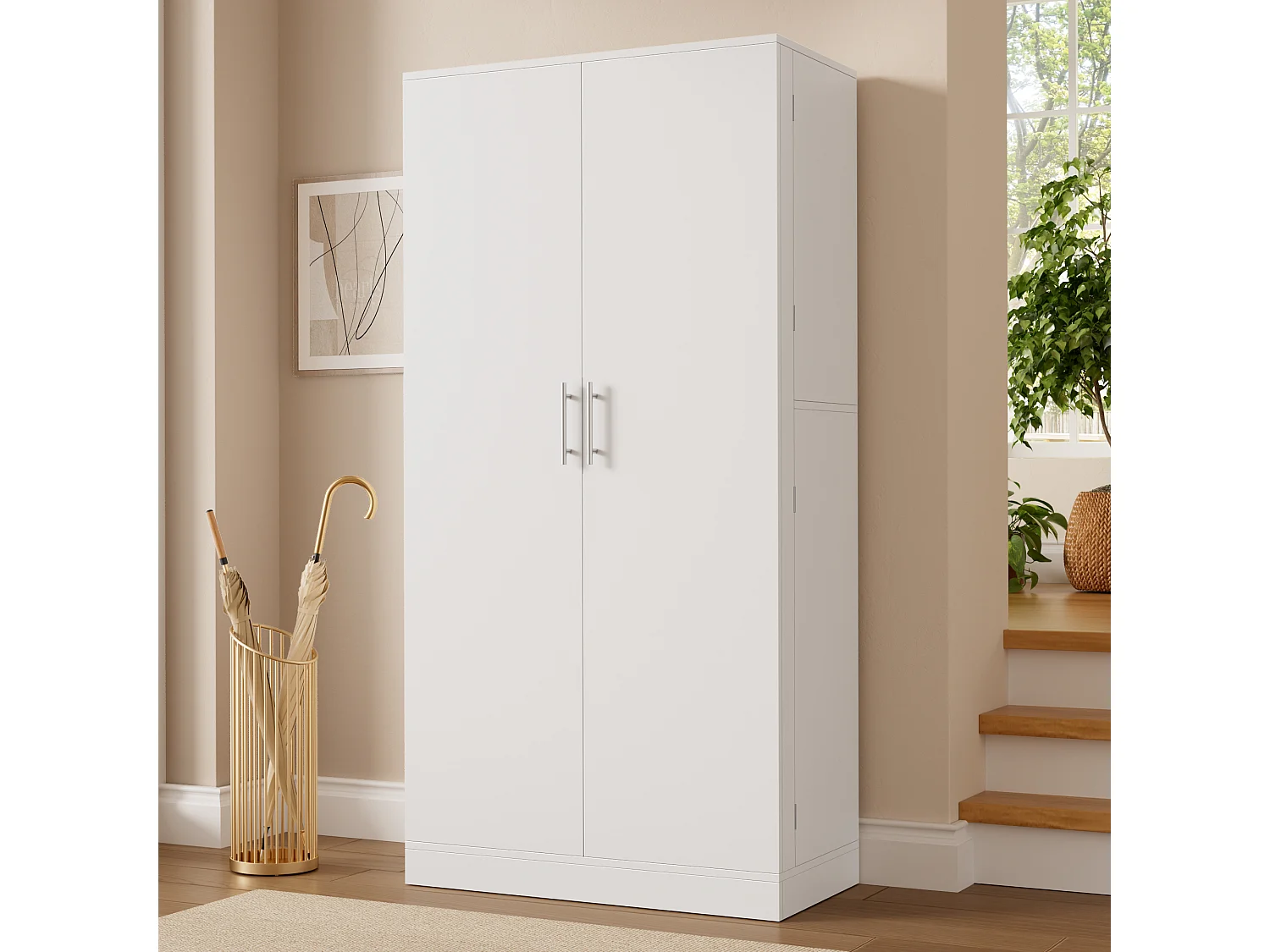 Hoge schoenenkast met 2 deuren en verstelbare planken - Spaanplaat - 80 x 40 x 160 cm - Wit