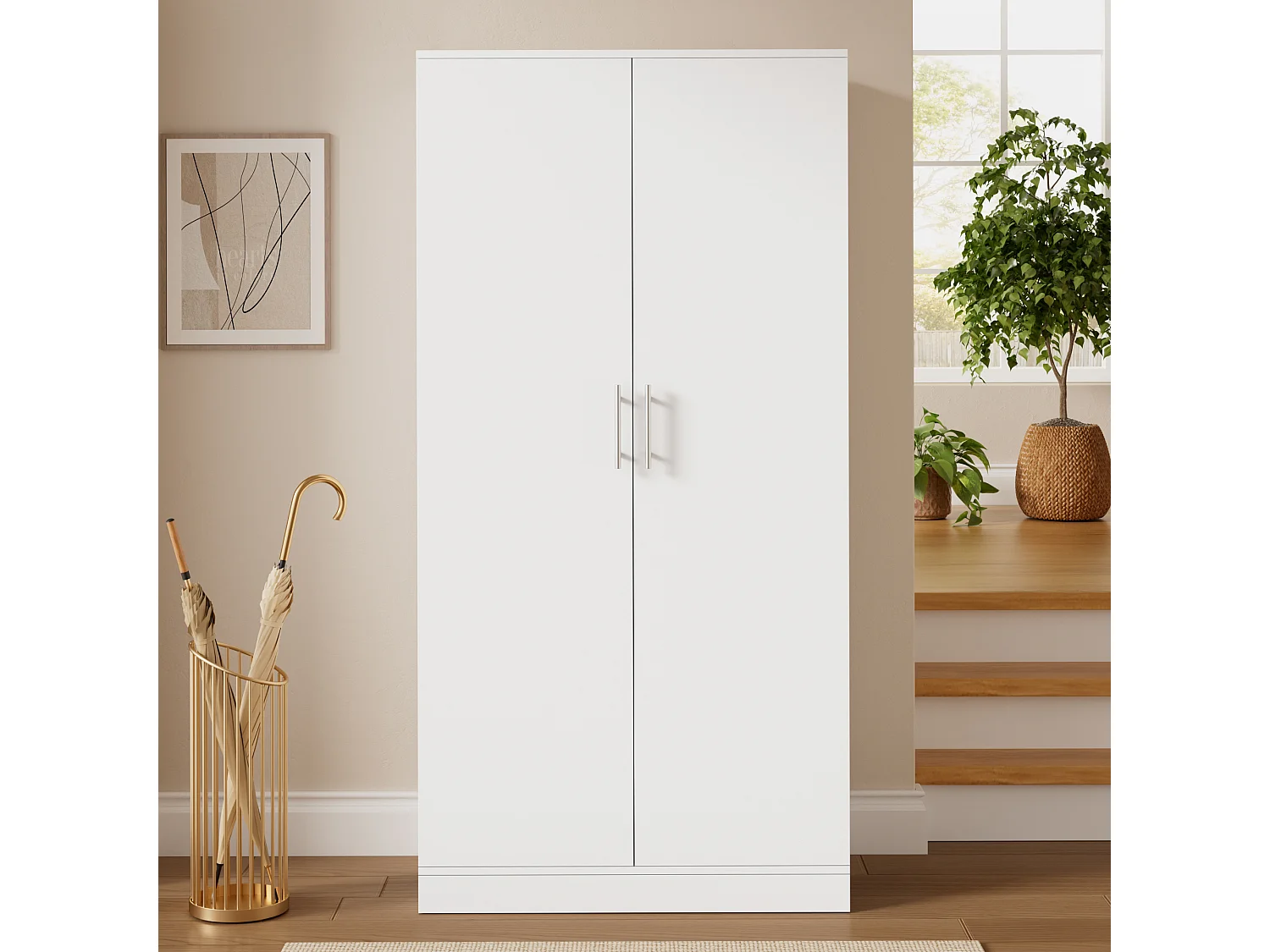 Hoge schoenenkast met 2 deuren en verstelbare planken - Spaanplaat - 80 x 40 x 160 cm - Wit