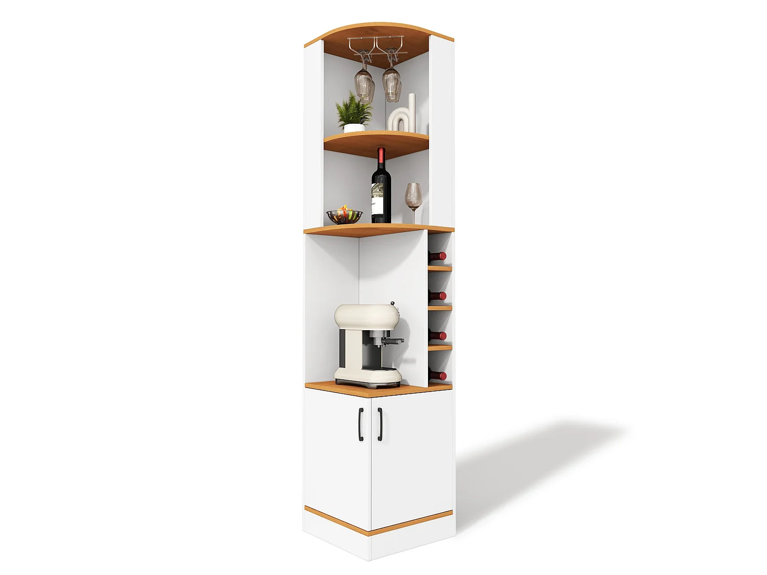 Køkkenskænk med 2 døre, glashylde, 4 flaskehylder, hylder og skab - MDF - 40 x 40 x 182 cm - Hvid