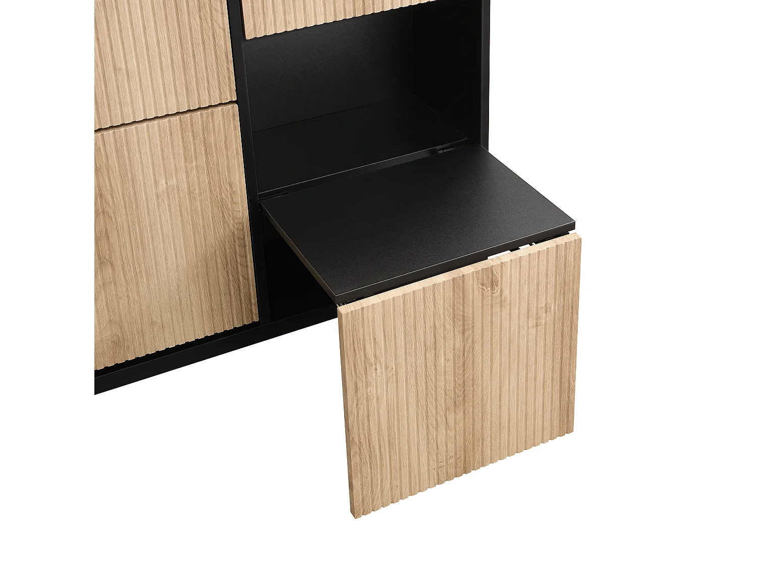 Scarpiera a 3 ante, panca scorrevole, 3 ante per 12-16 paia - MDF - 100 x 25 x 100 cm - Nero e legno naturale