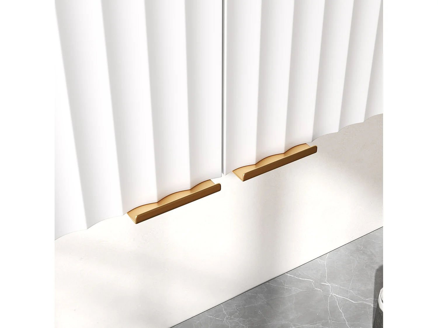 Køkkenskænk med vægmontering og 3 lameldøre og guldhåndtag - MDF - 90 x 29 x 60 cm - Hvid