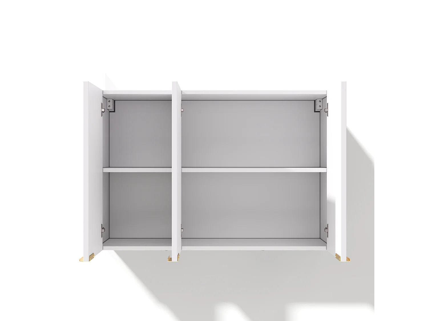 Køkkenskænk med vægmontering og 3 lameldøre og guldhåndtag - MDF - 90 x 29 x 60 cm - Hvid