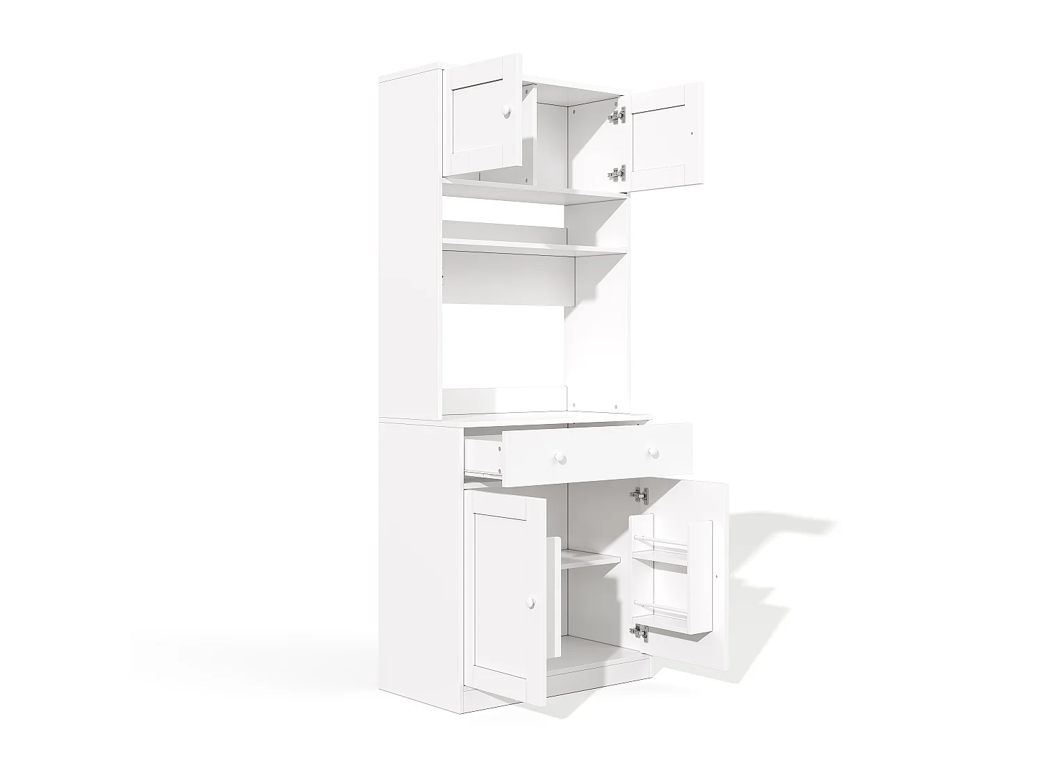 Hohes Küchen-Sideboard mit RGB-LED-Beleuchtung, 2 Steckdosen, 2 USB-Anschlüssen, 1 großer Schublade und 4 Türen – MDF – 72 x 40 x 180 cm – Weiß