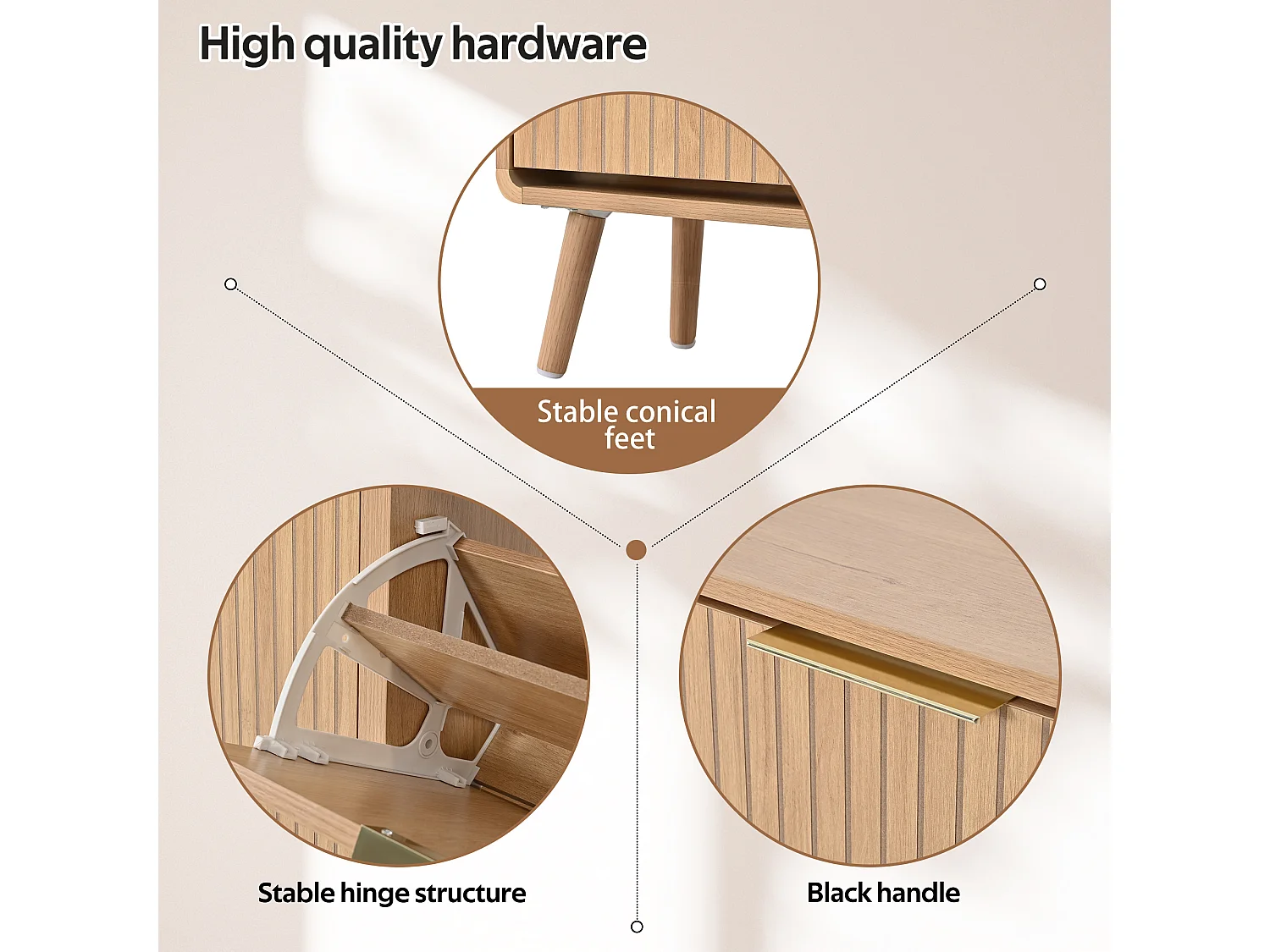 Skoskab med 4 låger - 105 x 24 x 90 cm - Plads til 18 til 24 par - MDF - Natur