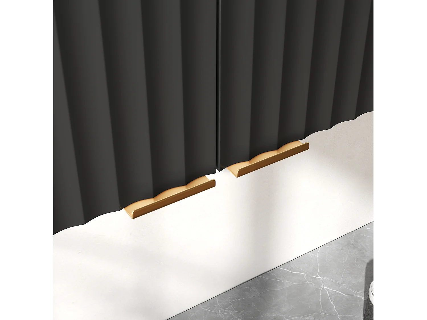 Buffet mural de cuisine avec 3 portes à lattes et poignées dorées - MDF - 90 x 29 x 60 cm - Noir