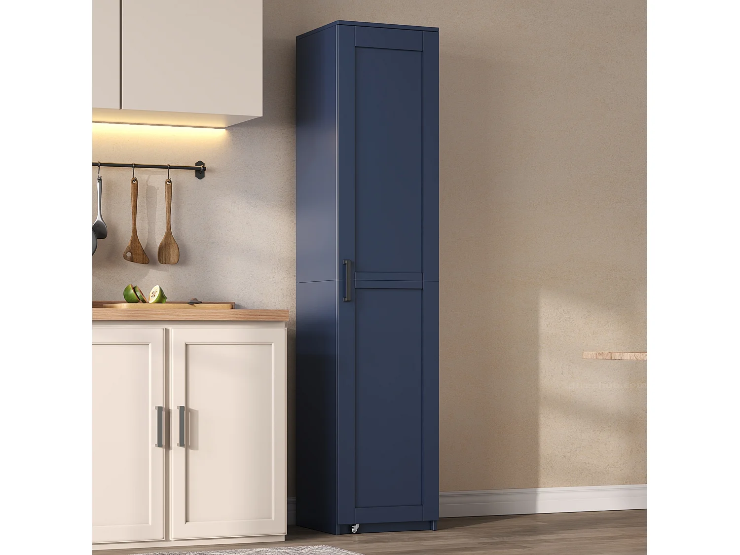 Hoge keukenkast met deuren, verstelbare planken en opbergruimte in de deuren - MDF - 40 x 40 x 183 cm - Blauw