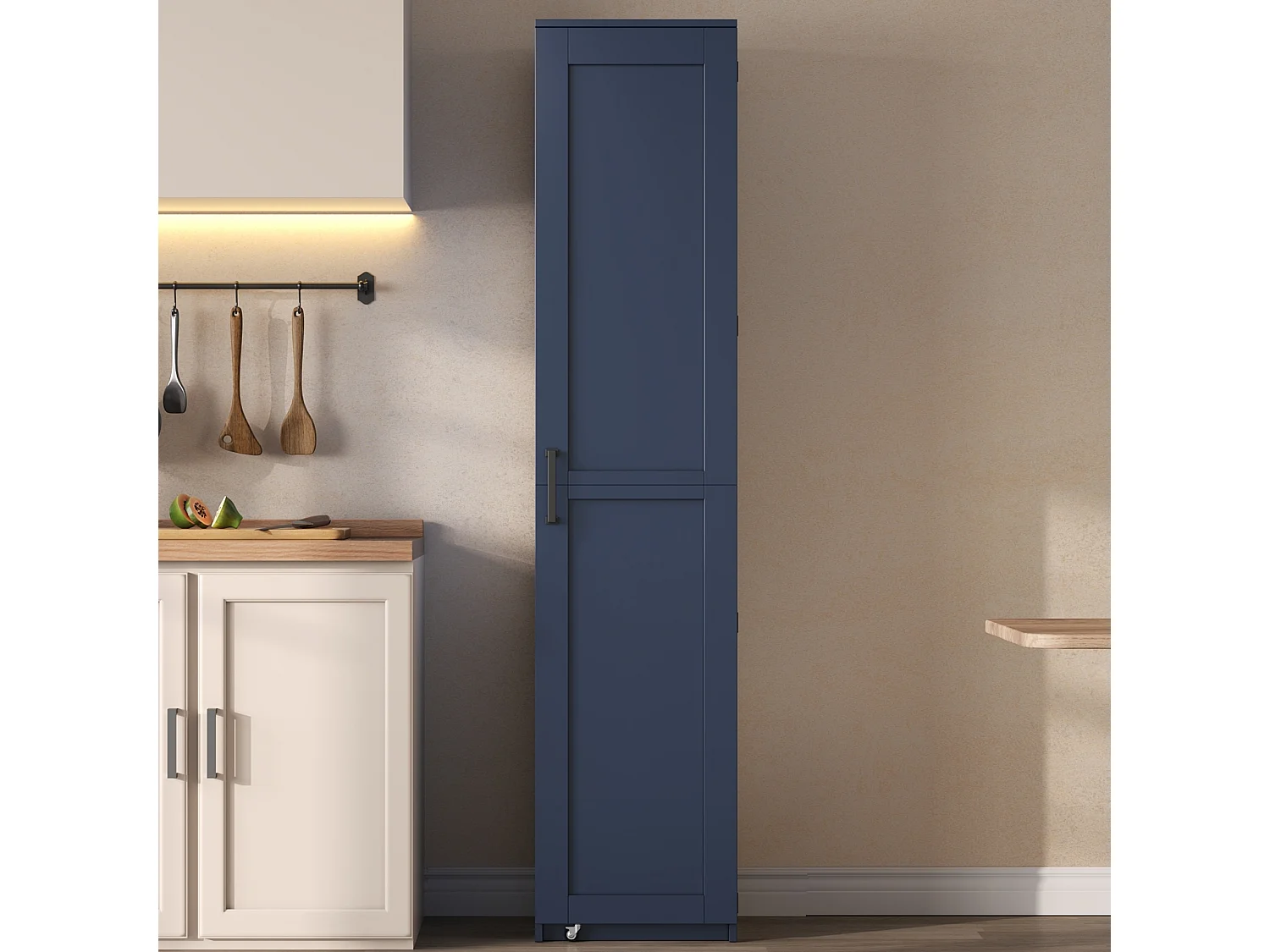 Hoge keukenkast met deuren, verstelbare planken en opbergruimte in de deuren - MDF - 40 x 40 x 183 cm - Blauw