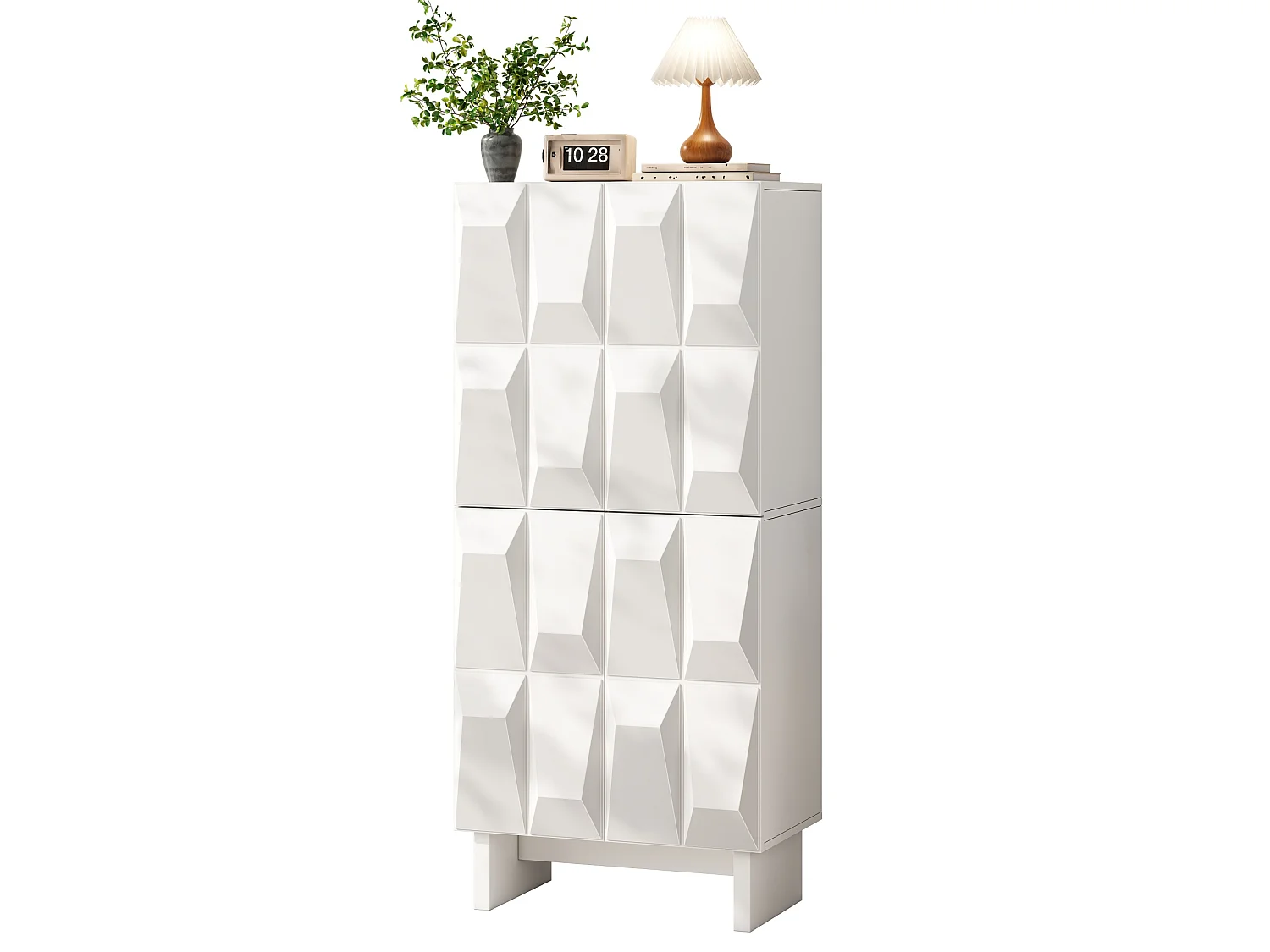 Schoenenkast met 4 deuren, 4 vakken en verstelbare planken - Spaanplaat - 60,5 x 34 x 135,5 cm - Wit