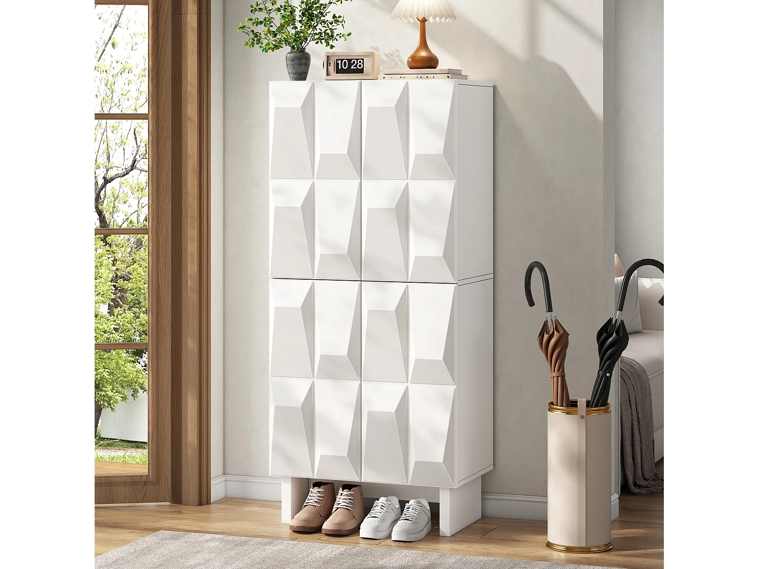 Schoenenkast met 4 deuren, 4 vakken en verstelbare planken - Spaanplaat - 60,5 x 34 x 135,5 cm - Wit
