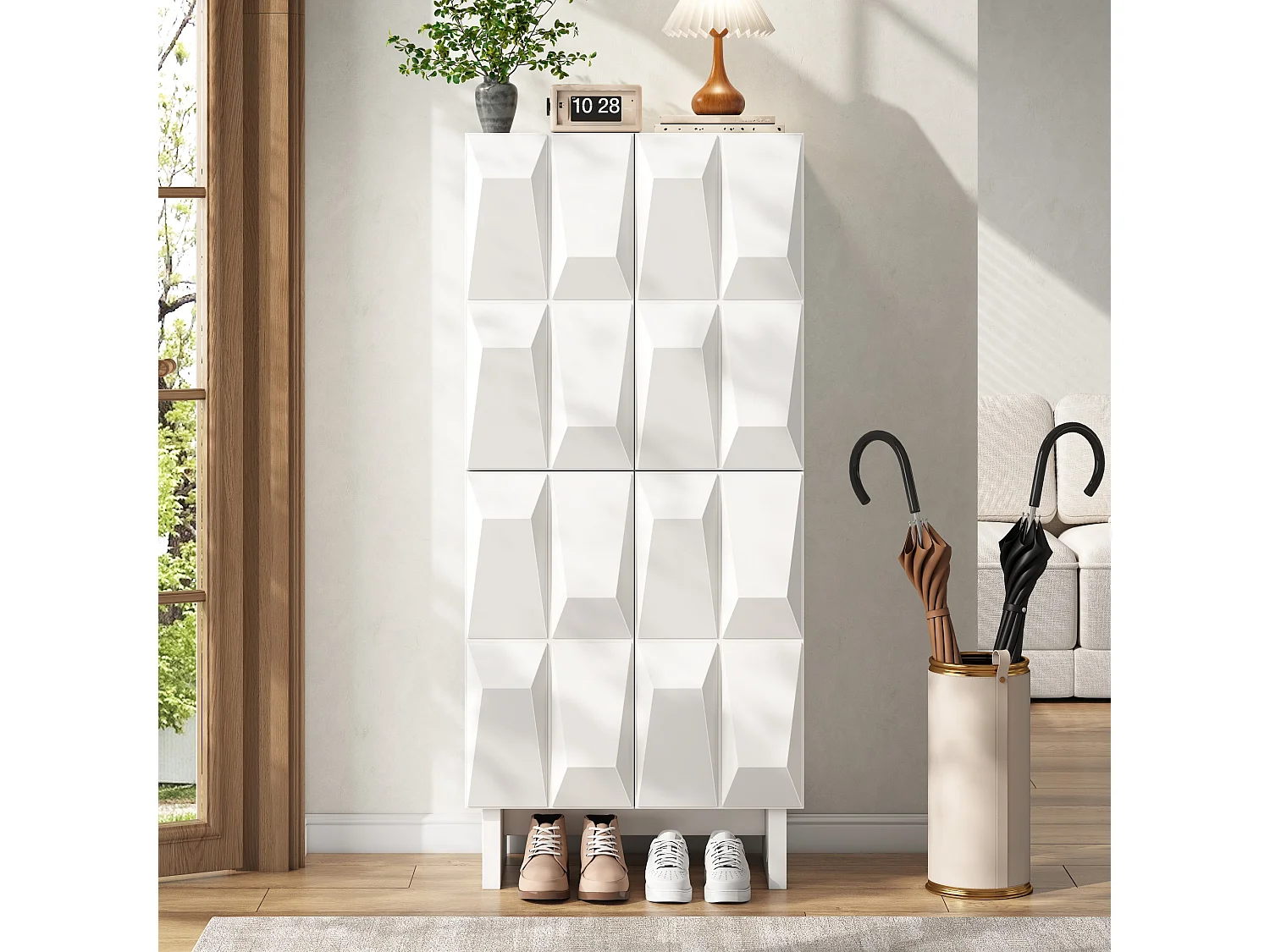 Schoenenkast met 4 deuren, 4 vakken en verstelbare planken - Spaanplaat - 60,5 x 34 x 135,5 cm - Wit