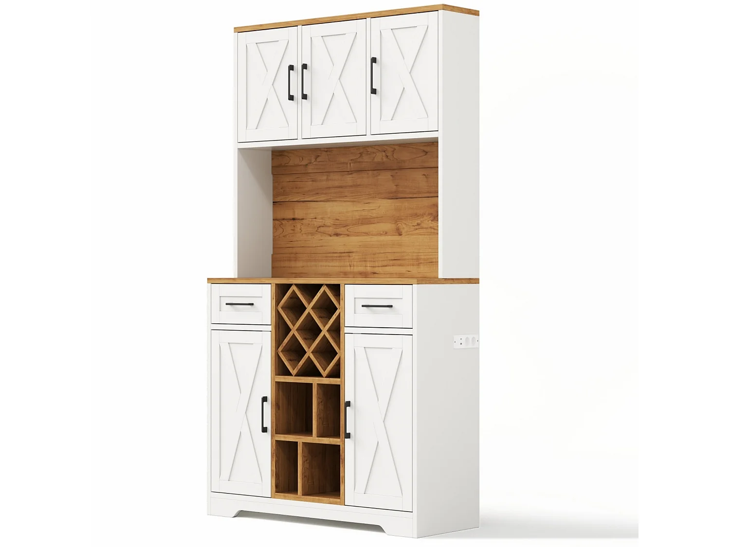 Hoge keukenkast met ledverlichting, 5 deuren, 2 lades, uitneembaar wijnrek, 2 stopcontacten en 2 USB-poorten - MDF - 105 x 40 x 180 cm - Wit