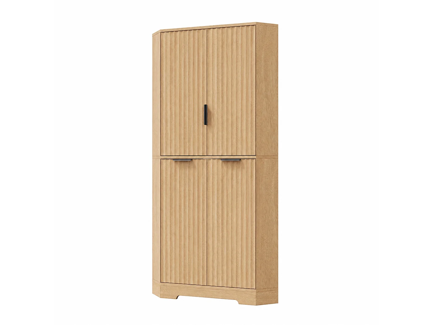Buffet de cuisine d'angle avec 4 portes et étagères réglables - MDF - 60 x 60 x 172 cm - Naturel
