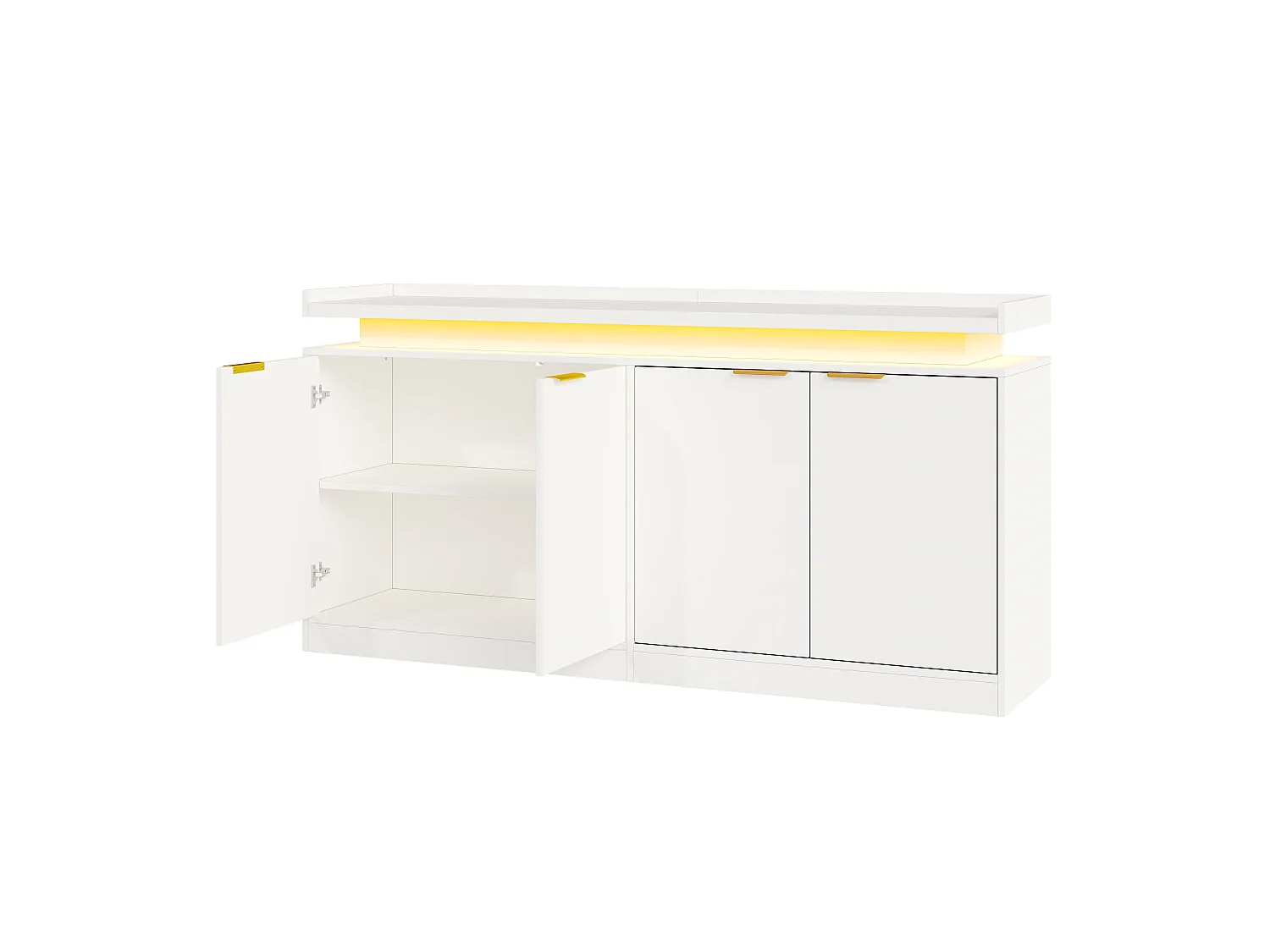 Buffet bas de cuisine avec LED RGB, 4 portes, étagères ouvertes et rangements - MDF - 160 x 39 x 83 cm - Blanc