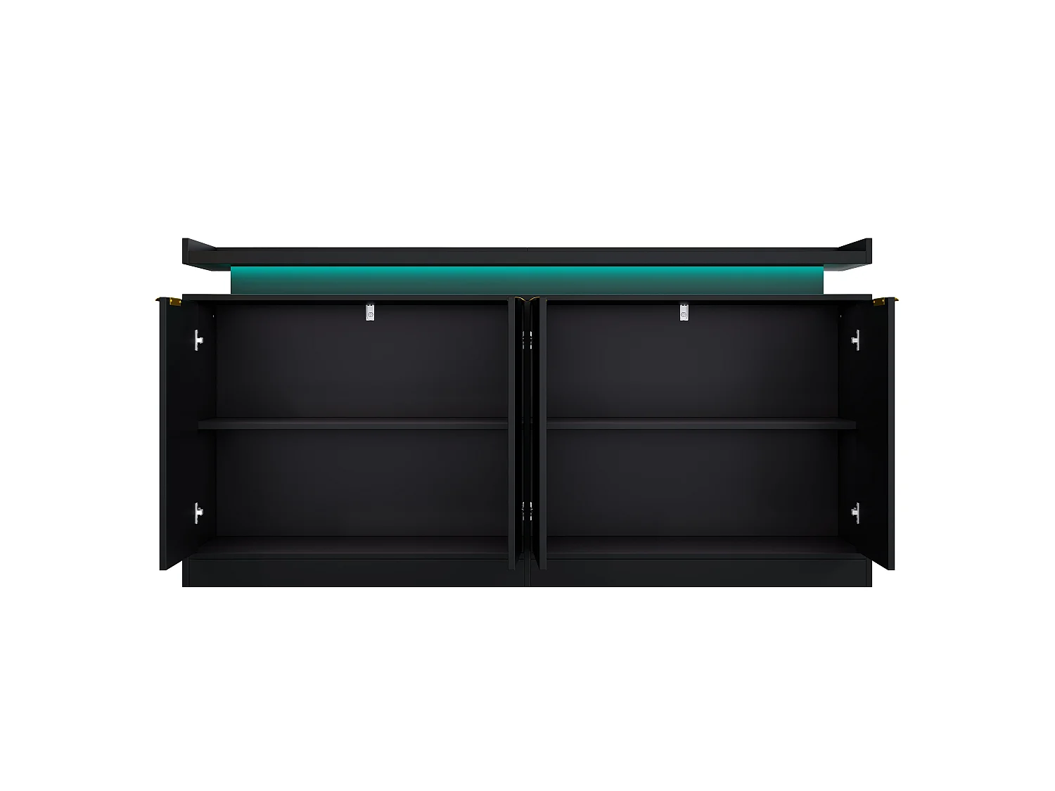 Buffet bas de cuisine avec LED RGB, 4 portes, étagères ouvertes et rangements - MDF - 160 x 39 x 83 cm - Noir