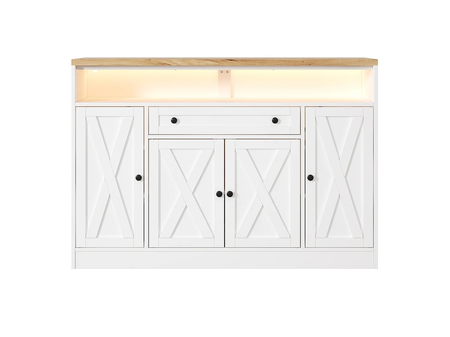 Køkkenskænk med LED-belysning, 1 skuffe, dørhylder og 4 låger - MDF - 140 x 35 x 95 cm - Hvid