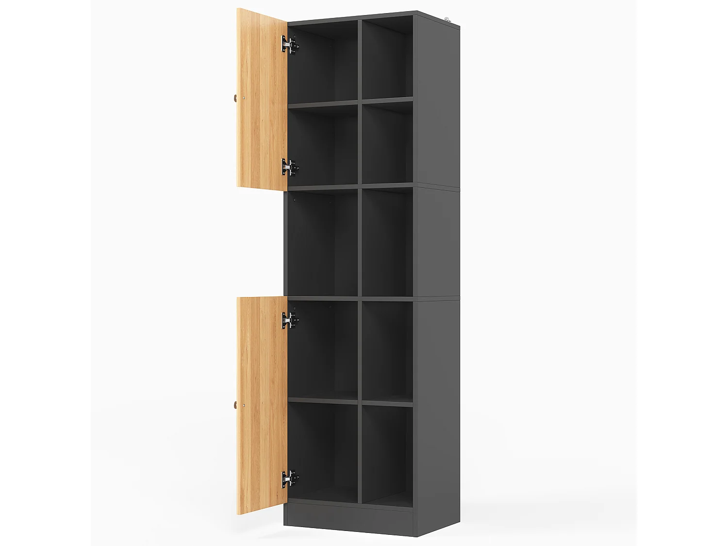 Hoge keukenkast met 6 open schappen, 2 deuren en verstelbare schappen - MDF - 50 x 35,5 x 170 cm - Zwart en naturel