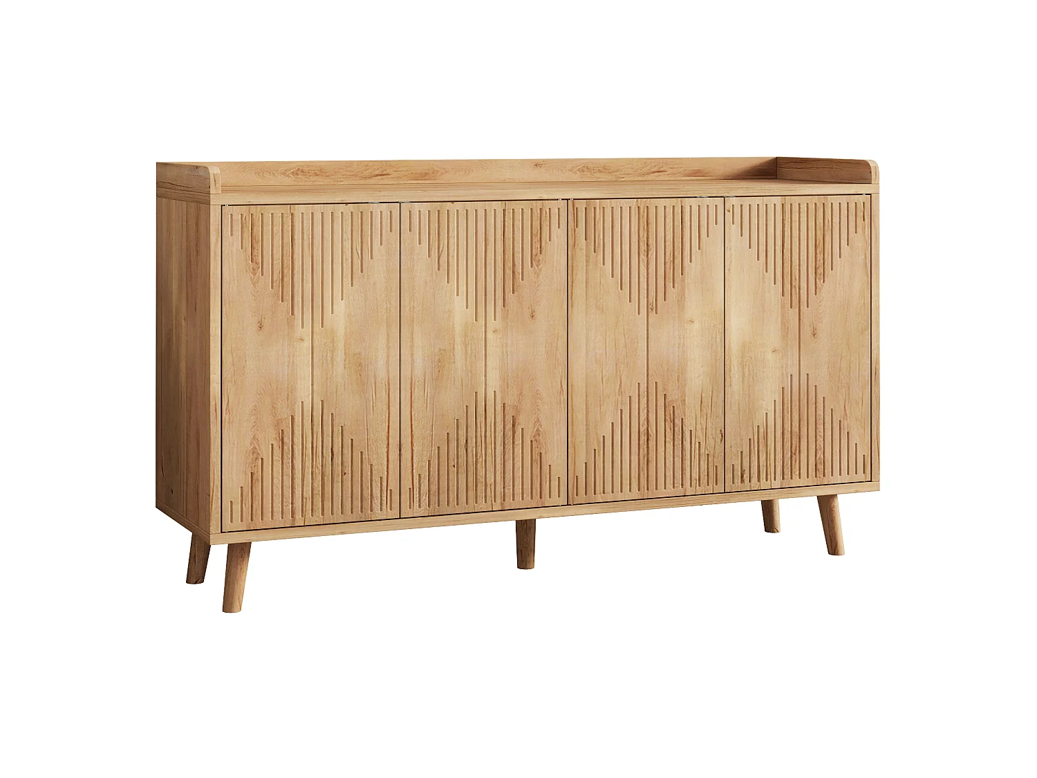 Buffet bas de cuisine avec 4 portes et étagères réglables - MDF - 140 x 40 x 84 cm - Bois naturel
