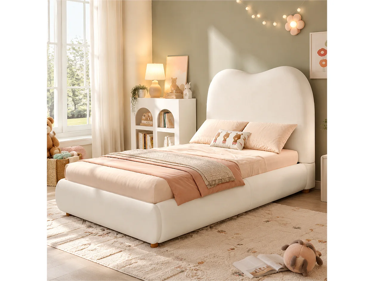 Seng med opbevaring 90 x 200 cm med hydraulisk opbevaringsrum og hovedgærde – 11 cm polstret fløjl – Beige (Madras medfølger ikke)
