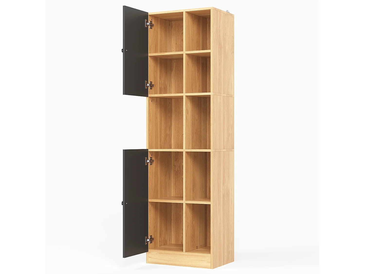Hoher Küchenschrank mit 6 offenen Regalböden, 2 Türen und verstellbaren Einlegeböden – MDF – 50 x 35,5 x 170 cm – Schwarz