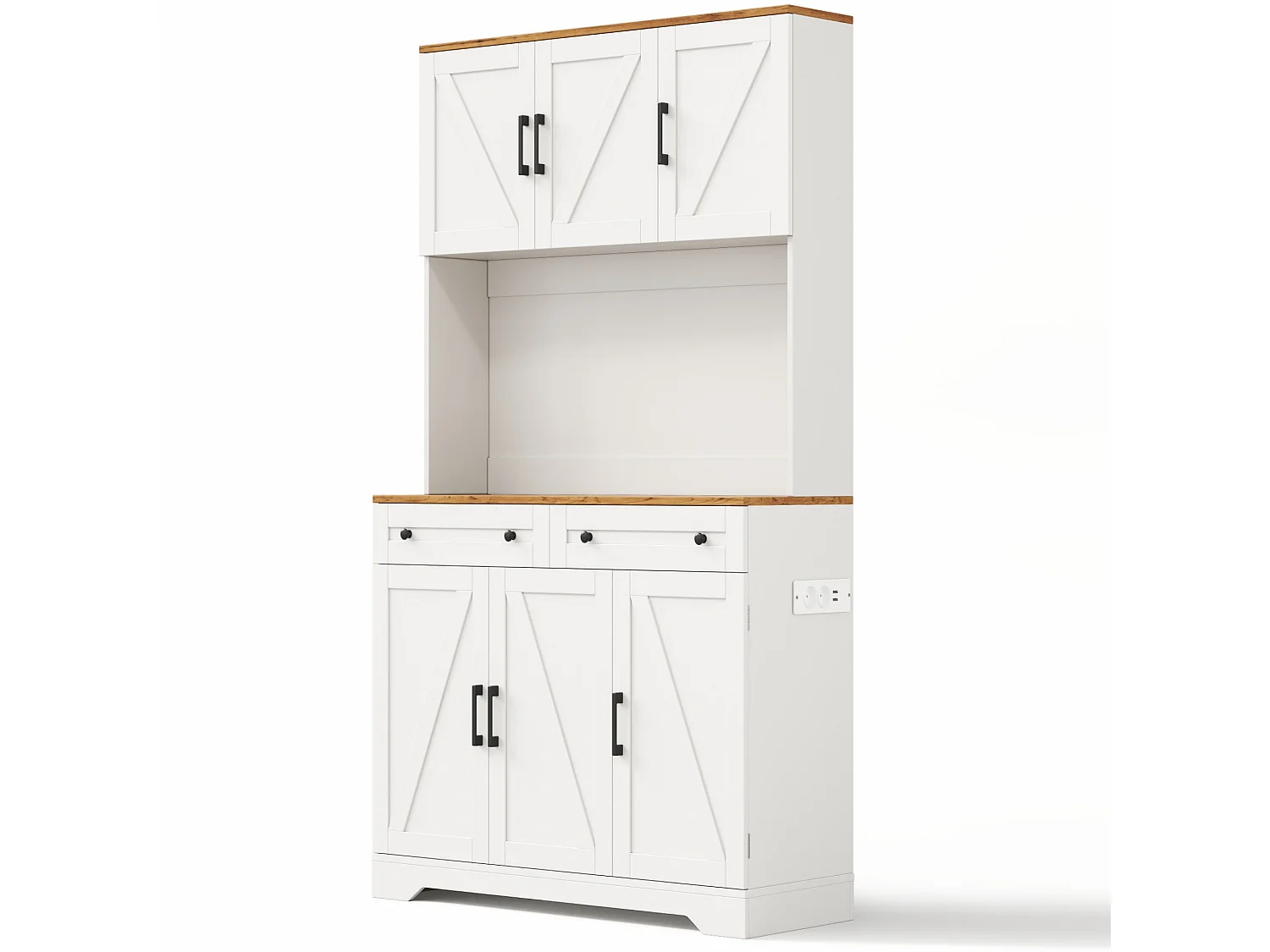 Hoge keukenkast met ledverlichting, 6 deuren, 2 lades, uitschuifbaar opbergsysteem, 2 stopcontacten en 2 USB-poorten - MDF - 100x40x180 cm - Wit