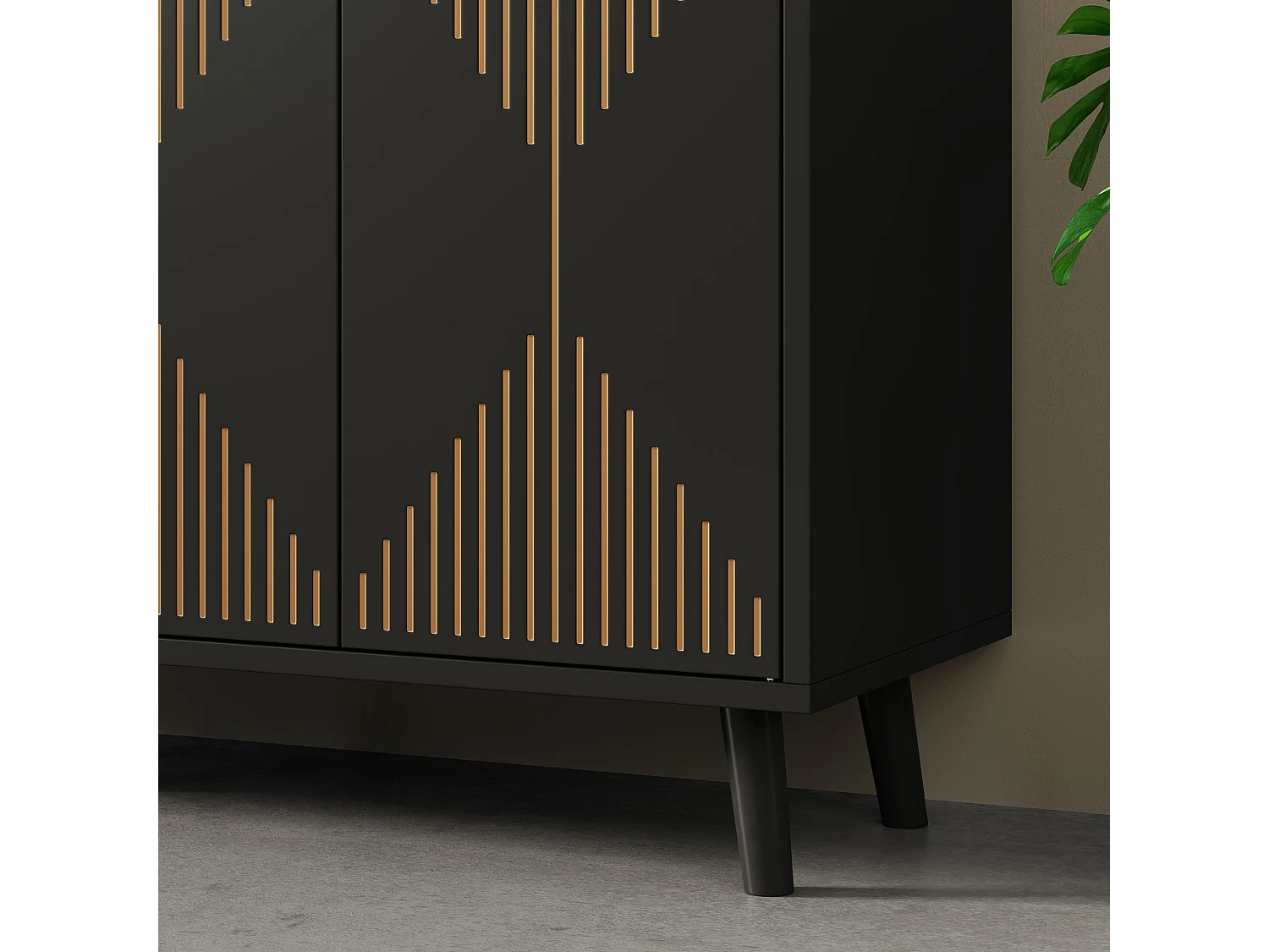 Buffet bas de cuisine avec 4 portes et étagères réglables - MDF - 140 x 40 x 84 cm - Noir
