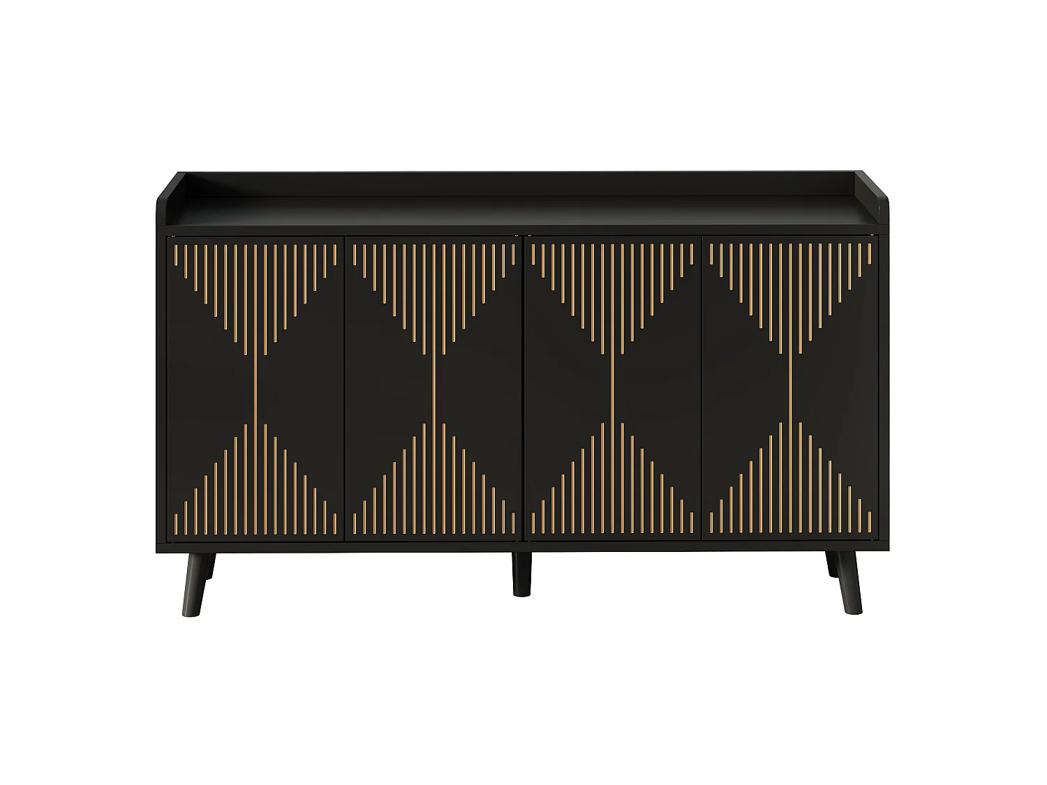 Buffet bas de cuisine avec 4 portes et étagères réglables - MDF - 140 x 40 x 84 cm - Noir