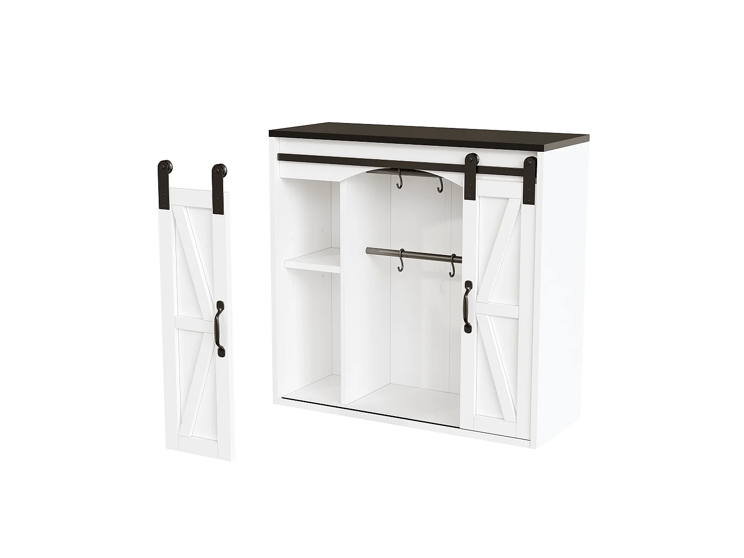 Vægmonteret køkkenskænk med 2 skydedøre i ladestil og justerbare hylder - MDF - 80 x 31 x 76 cm - Hvid