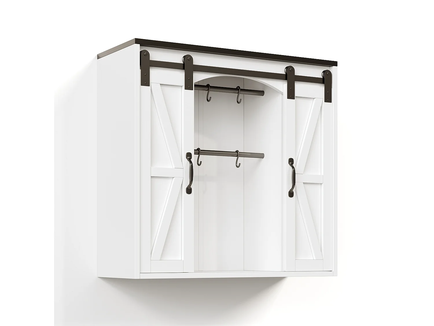 Vægmonteret køkkenskænk med 2 skydedøre i ladestil og justerbare hylder - MDF - 80 x 31 x 76 cm - Hvid