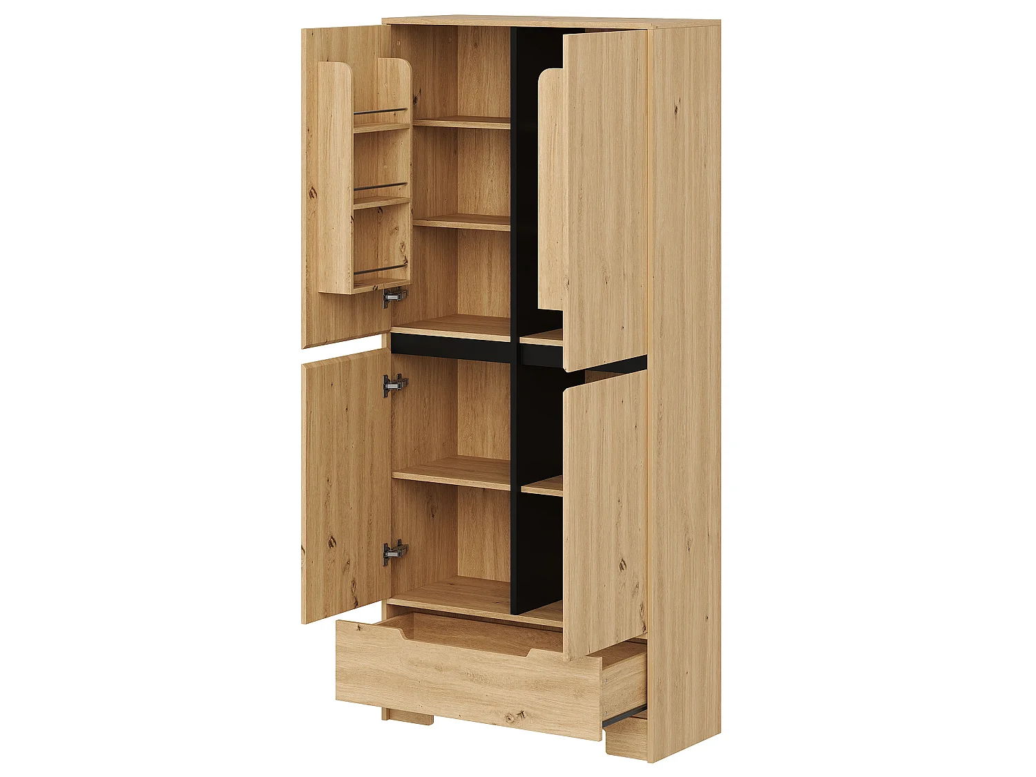 Armoire de cuisine avec 1 tiroir, étagères réglables et 4 portes - MDF et panneaux de particules - 80 x 35 x 180 cm - Naturel