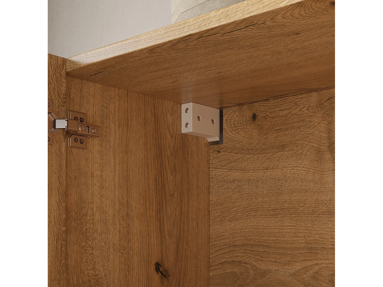 Buffet mural de cuisine avec 3 portes à lattes et poignées dorées - MDF - 90 x 29 x 60 cm - Bois naturel