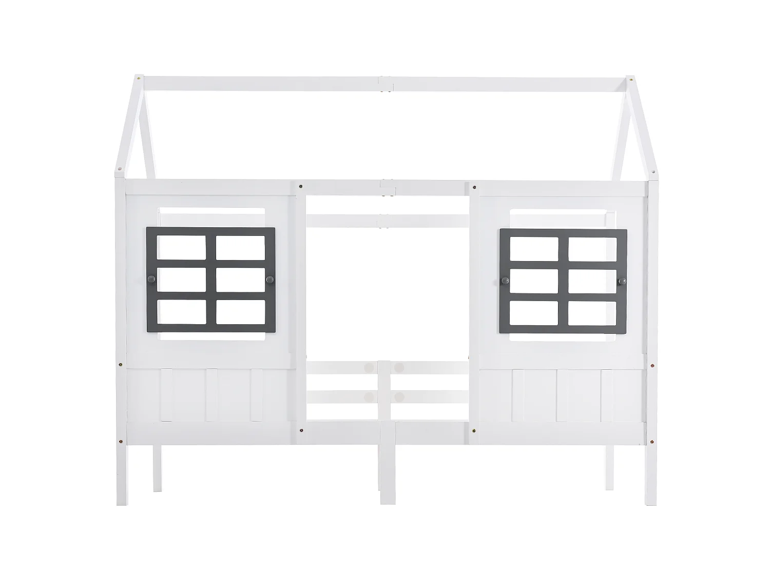 Lit cabane 90 x 200 cm avec 2 tiroirs et 2 fenêtres - Pin + MDF - Sommier à lattes inclus - Blanc (Sans matelas)