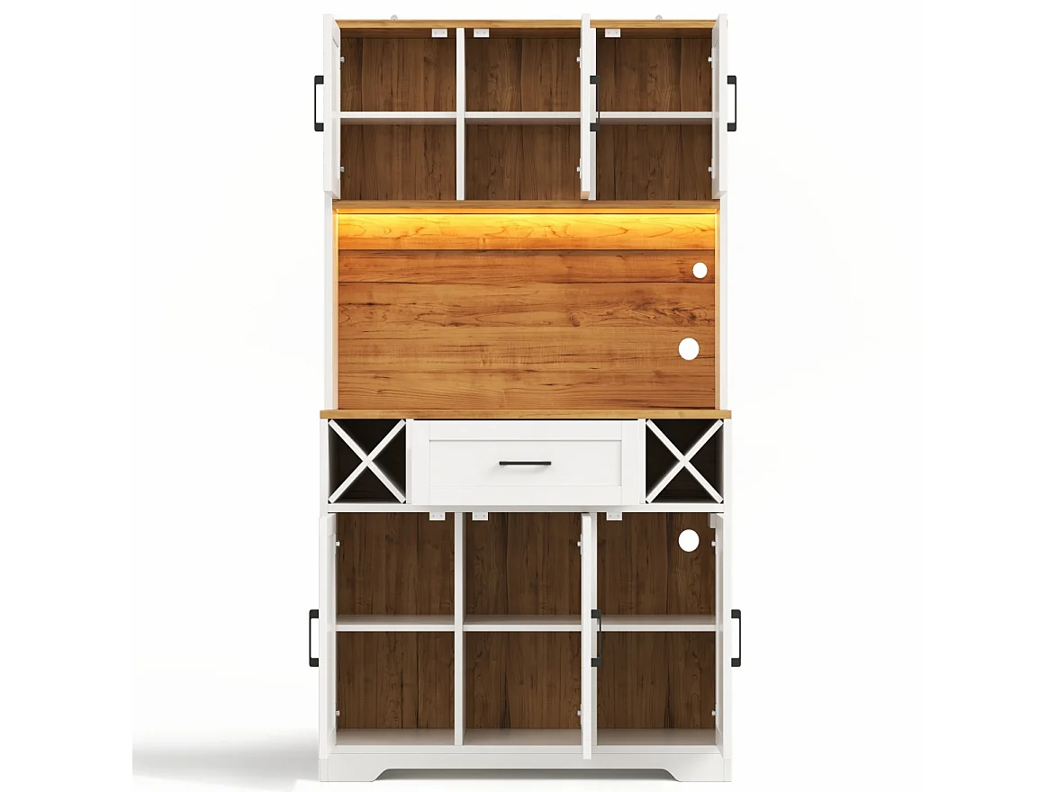 Hoge keukenkast met 1 lade en 6 deuren - LED-verlichting, 2 stopcontacten en 2 USB-poorten - MDF - 105 x 40 x 180 cm - Wit