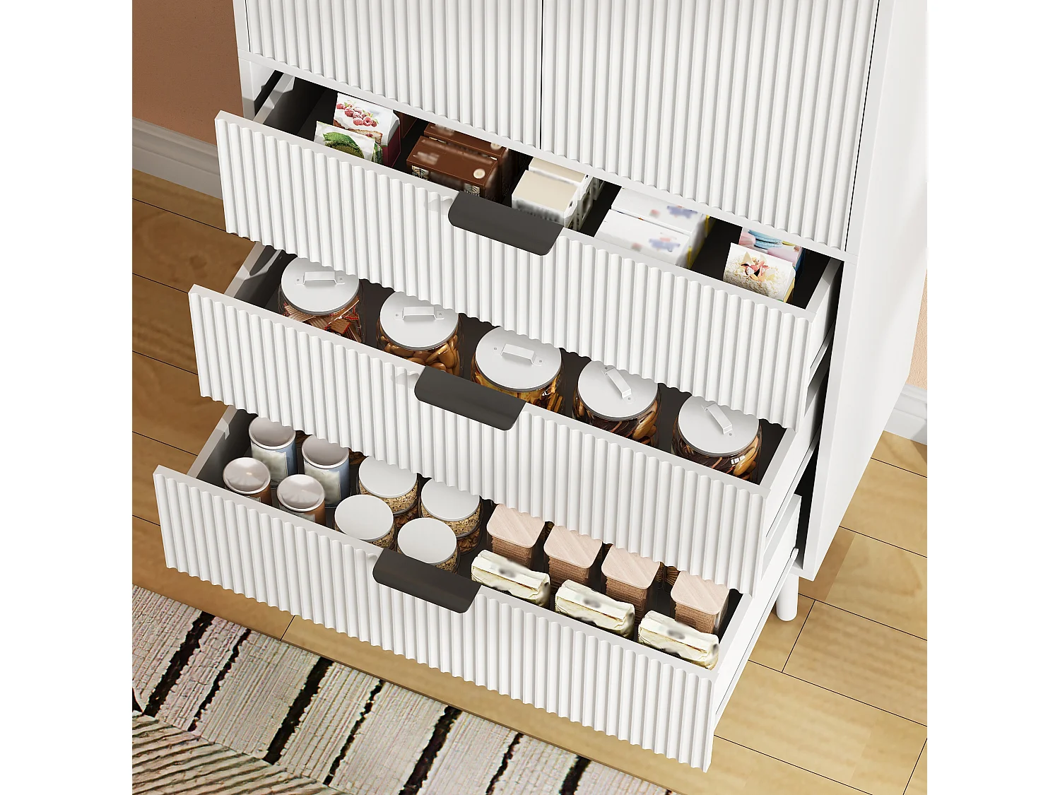 Hoge keukenkast met 2 deuren, 3 lades, deurvakken en verstelbare planken - MDF - 75 x 35 x 180 cm - Wit
