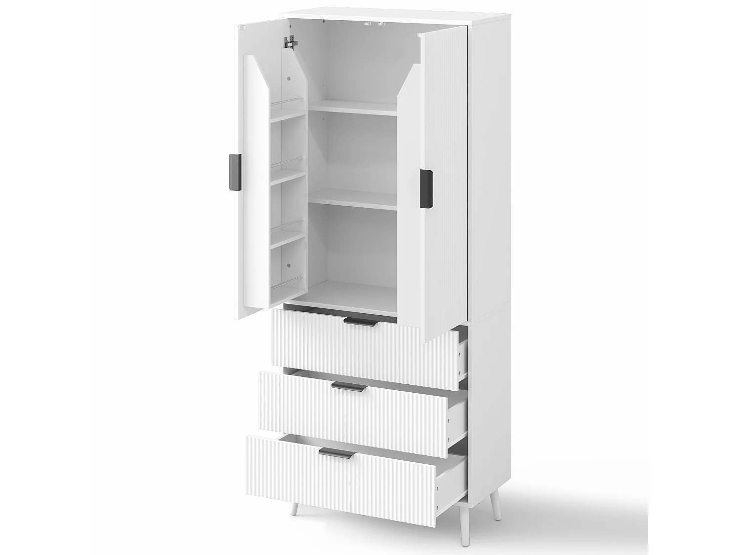 Hoge keukenkast met 2 deuren, 3 lades, deurvakken en verstelbare planken - MDF - 75 x 35 x 180 cm - Wit