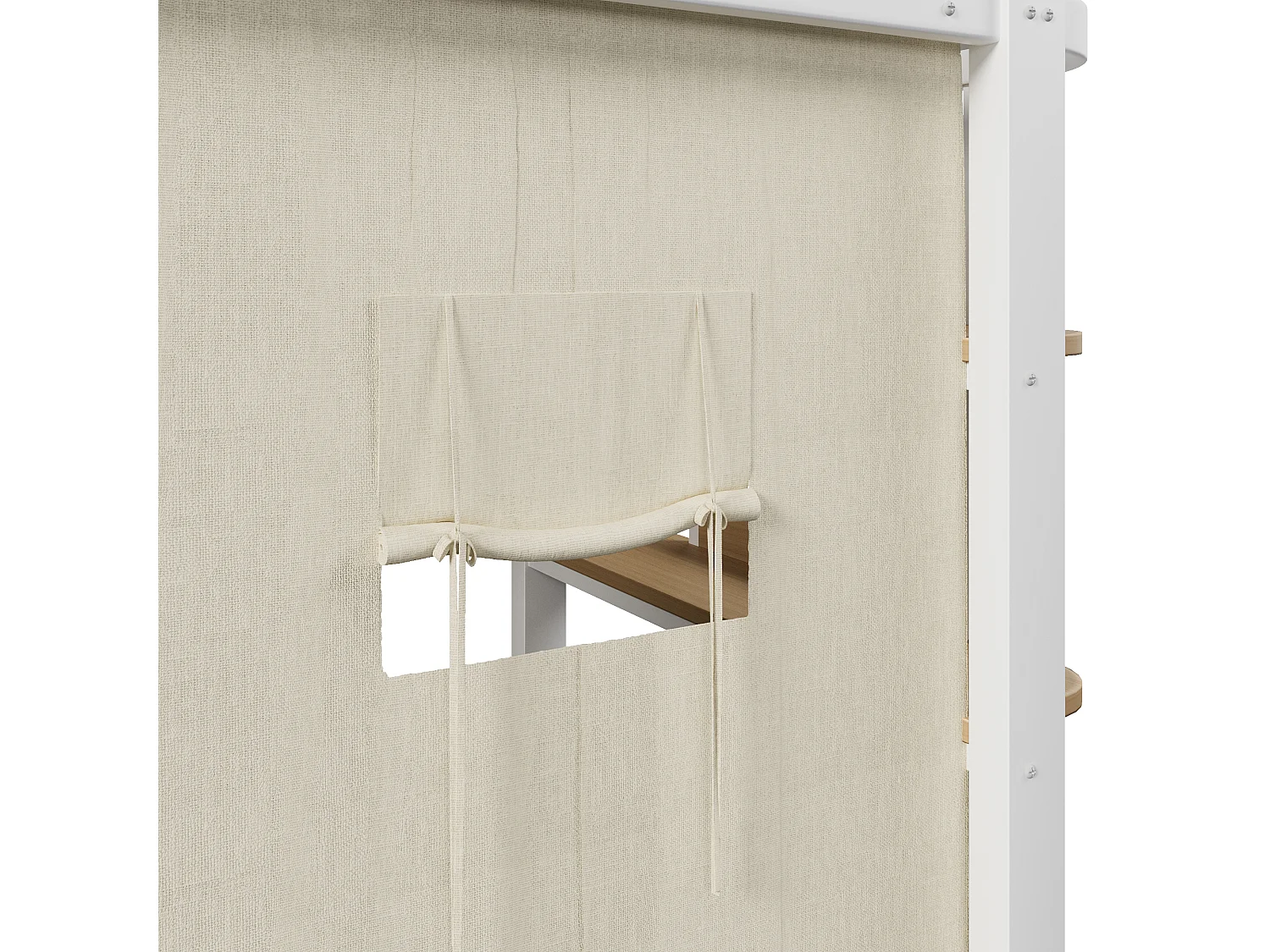 Hochbett für Kinder 90 x 200 cm mit Verdunkelungsvorhängen, Regalen, LED-Beleuchtung - Metall + MDF - Weiß (Matratze nicht im Lieferumfang enthalten)