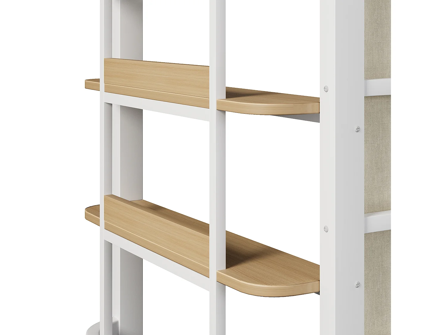 Hochbett für Kinder 90 x 200 cm mit Verdunkelungsvorhängen, Regalen, LED-Beleuchtung - Metall + MDF - Weiß (Matratze nicht im Lieferumfang enthalten)