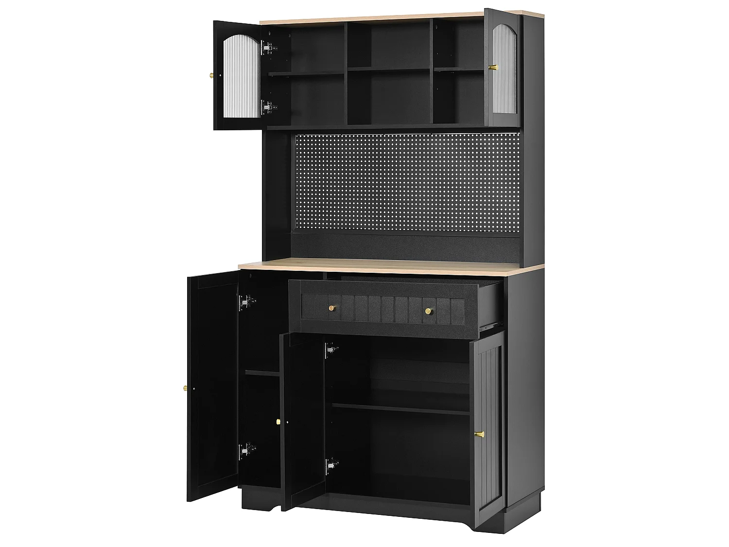 Küchenschrank mit 5 Türen, 1 Schublade, 1 Auszugsboden und Lochwand – Spanplatte – 103,5 x 40 x 180 cm – Schwarz